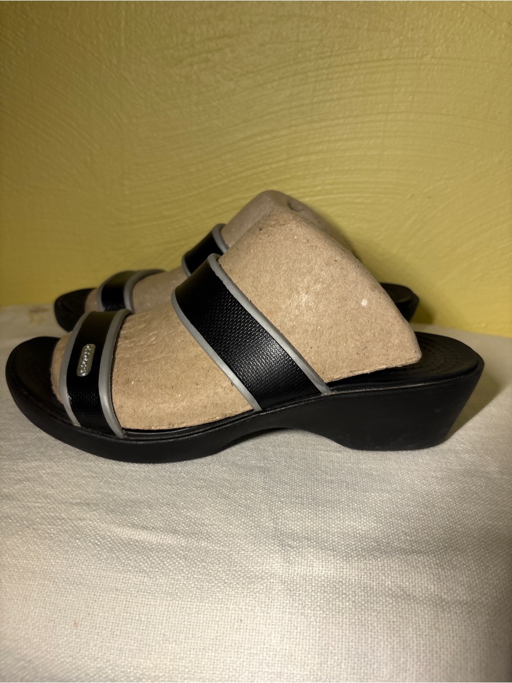 CROCS Black Slide Sandals with Gray Trim